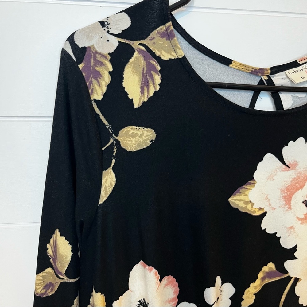 Bobbie Brooks Black Dress with Floral Accents Size M Classic Soft Boho Feminine - Picture 5 of 11